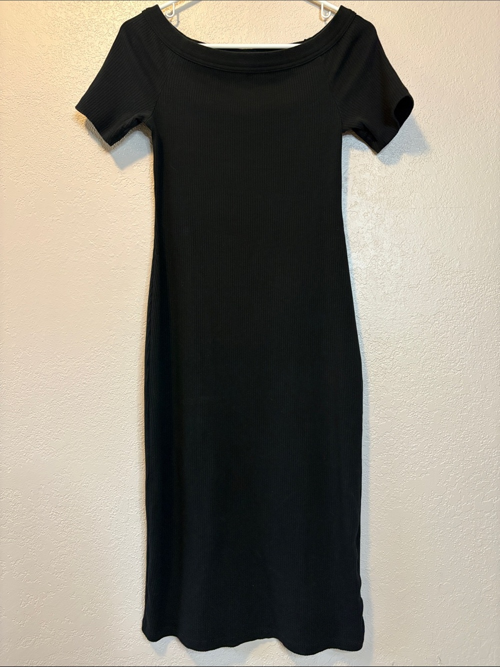 Black ribbed cotton/poly blend stretch dress XS
